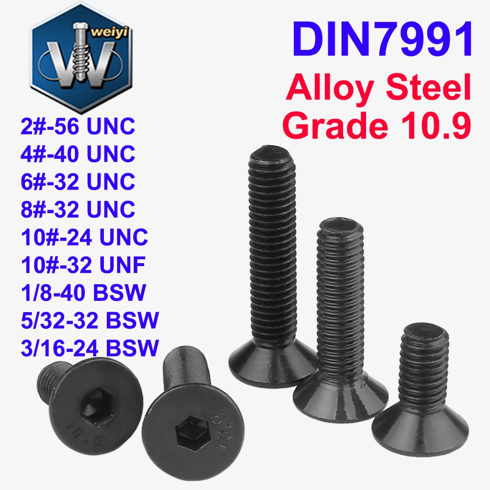 

Weiyi Grade 10.9 Flat Key Bolts 2# to10# UNC UNF 1/8'' 5/32'' 3/16'' BSW DIN7991 Alloy Steel Hex Socket Countersunk Head Screws
