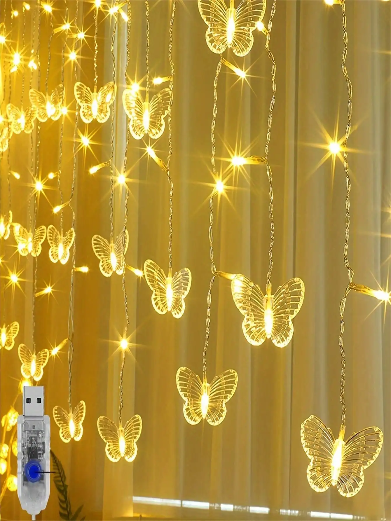 أضواء ستارة الفراشة 2 م 48 ليد | 8 أوضاع مع جهاز تحكم عن بعد | ديكور حفل زفاف عيد الميلاد #6