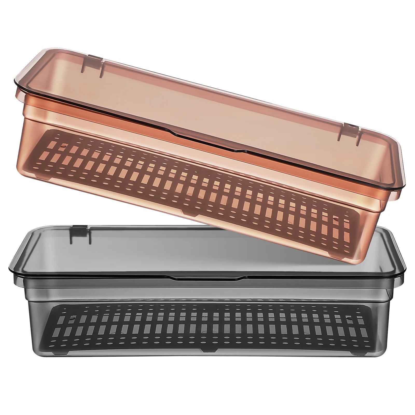

2 Pcs Silverware Organizer with Lid Drain Board Kitchen Countertop Utensil Tray Plastic Containers Food Grade Reusable Storage