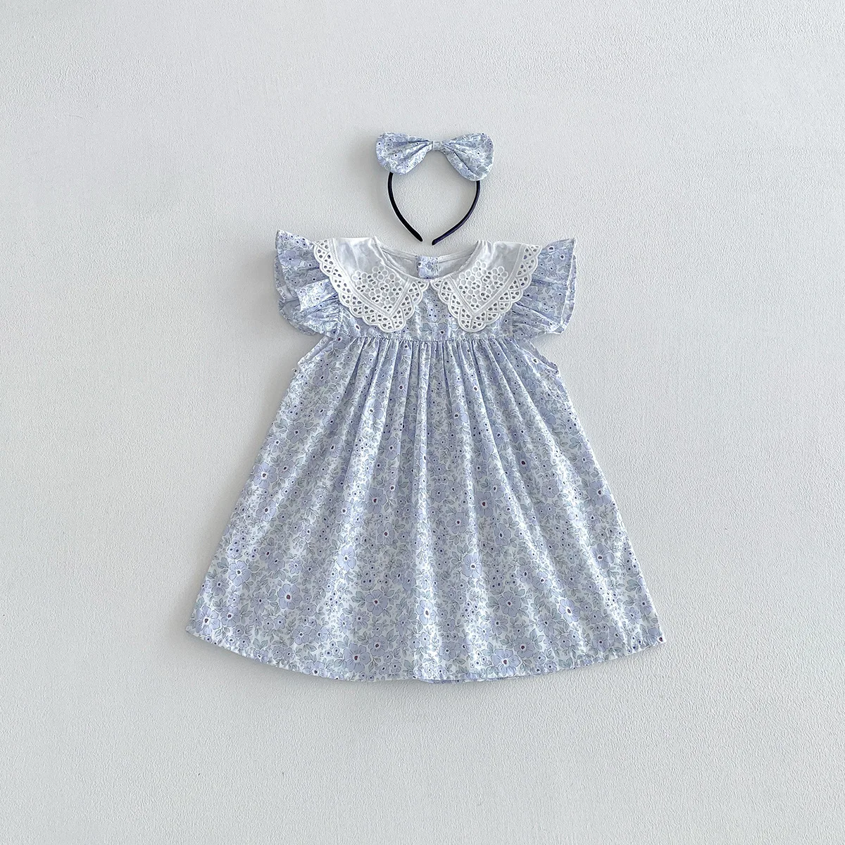 ZOETOPKID Sommer Baby Mädchen Kleidung Blumenmuster Kurzarm-Strampler Baby Bodysuit Puppenkragen Jumpsuit Spitzen-Blütenblatt-Kragen Outfit – Detail 9