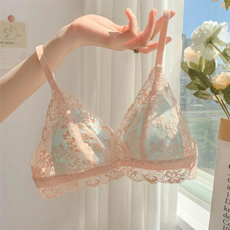 

Women Lace Flower Bra French Style Underwear Push Up Bras Soft Comfortable Lingerie Small Chest Gathered Triangular Ultra-thin