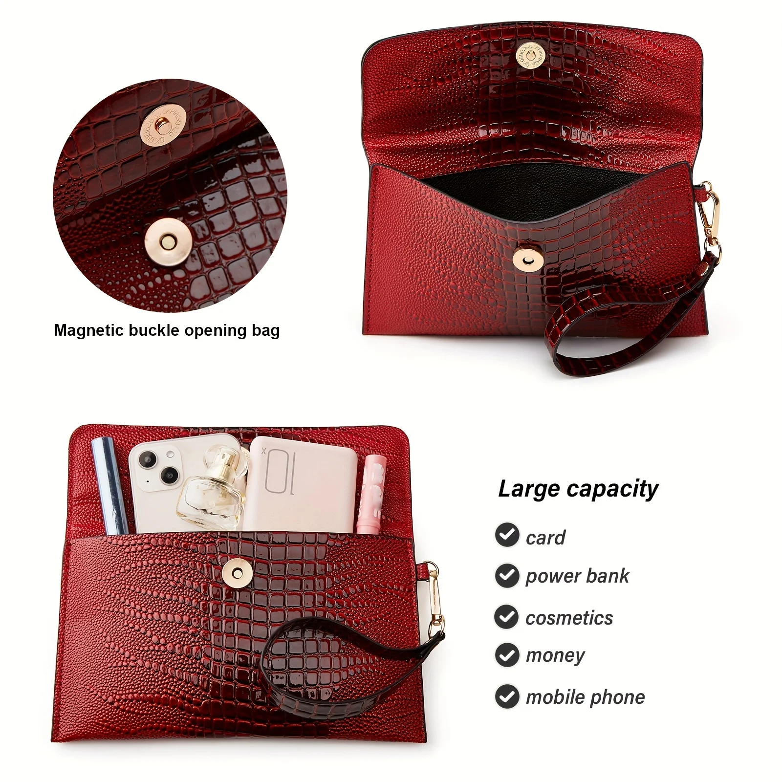 Ladies Handheld Bag Wallet Classic Crocodile Pattern Large Capacity Zero WalletCasual Street Banquet Bag Valentine\'s Gift