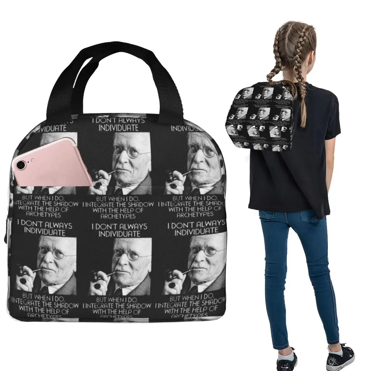 

Carl Jung - Individuate 2 Insulated Lunch Bag for Women Children Leakproof Food Boxes Thermal Lunch Box Tote
