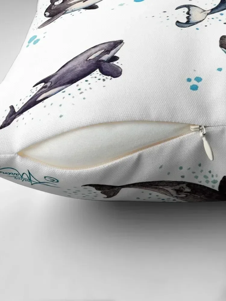 Orca Pod in Watercolor by Amber Marine, Killer Whale Art, ? 2019 Throw Pillow Sofa Cushion Cushions pillow