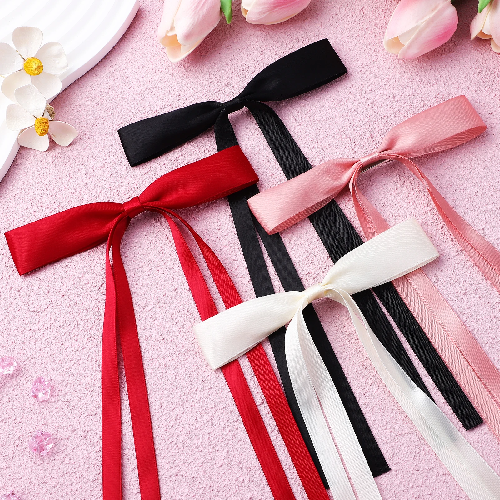 

8 шт. банты, зажимы для женщин, ленты для волос, банты для девочек, лента с бантом, аксессуары, красный полиэстер, удобные несколько цветов