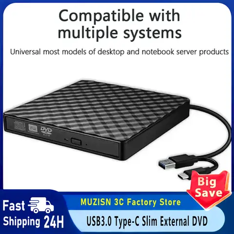 Lecteur graveur de DVD externe 7 en 1, lecteur optique USB 3.0 et Type C, enregistreur de CD/DVD, lecteur portable pour ordinateur portable, ordinateur de bureau, notebook
