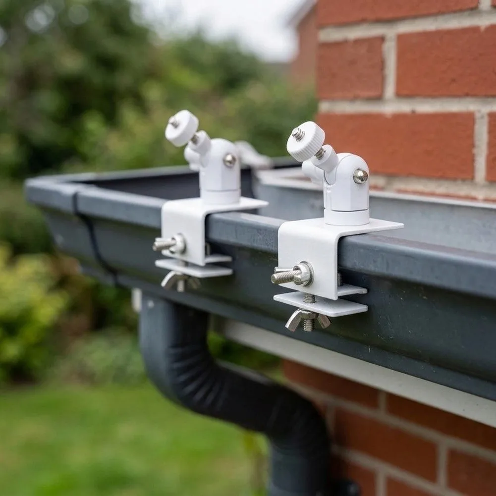 Adjustable White Aluminum Gutter Bracket for Camera Solar Panel Mounting on Gutters Railings No Drill Required