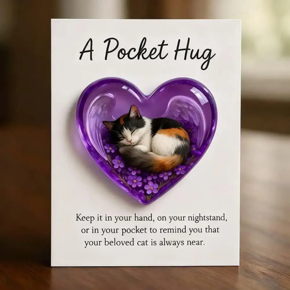 Cat Pocket Hug Cat Pocket Hug Token Inspirational Card Keepsake for Cat Owners Emotional Support Heart-shaped Tribute Gift