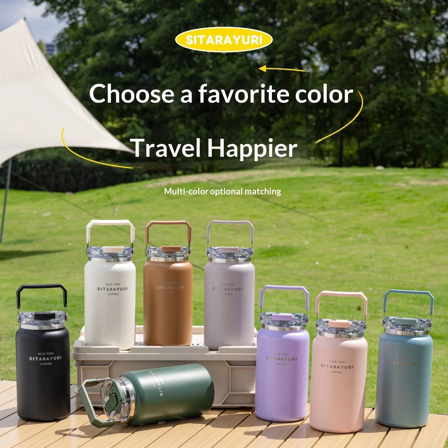 SITARAYURI 1500ml Insulated Water Bottle Large Capacity Double Drink Portable Straw Cup Outdoor Cold Retention Ice Bucket