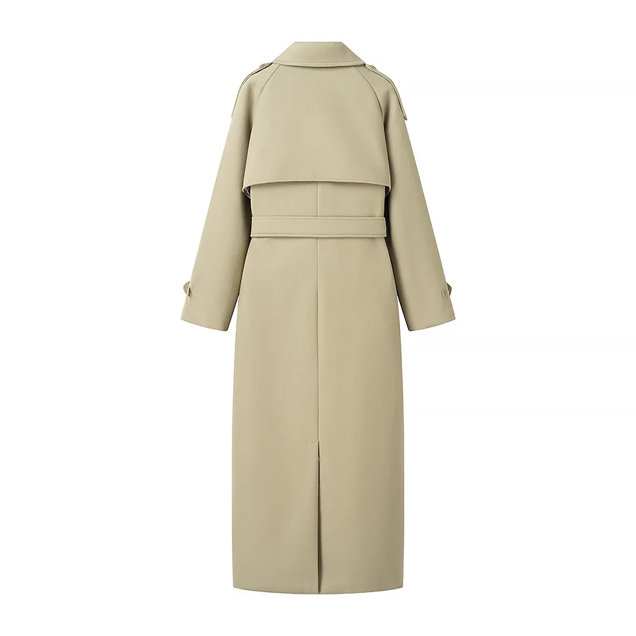 JNLEAOG Jesienny Nowy Modny Damski Płaszcz Wełniany z Paskiem w Talii, Zapinany na Jeden Guzik, Stójka, Długi Płaszcz w Stylu Streetwear