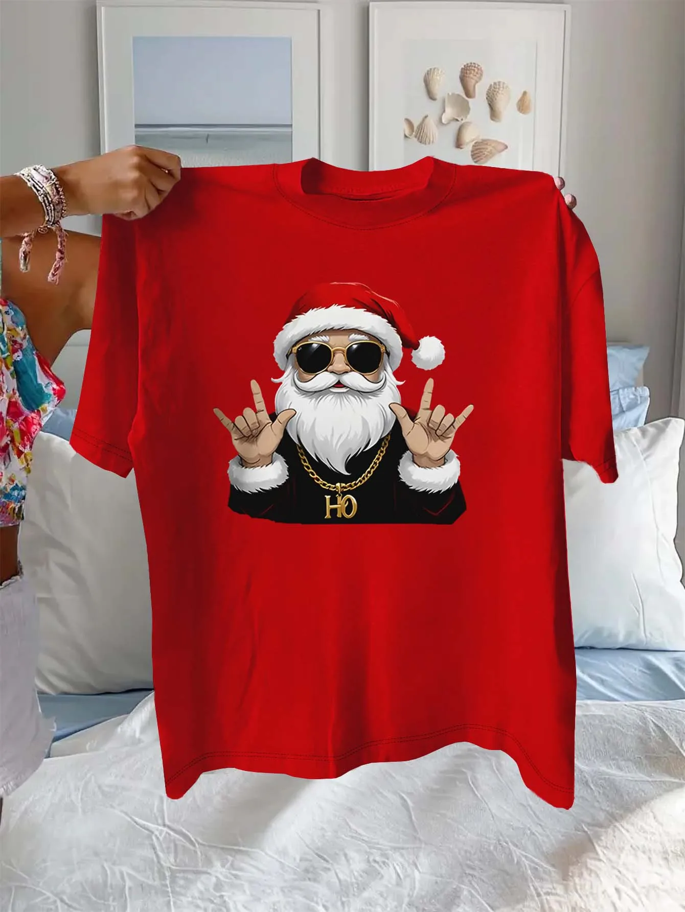 

Plus Size Santa Claus Cool Rock Style Trendy Holiday Party Hip - hop Vibes Stylish Wear