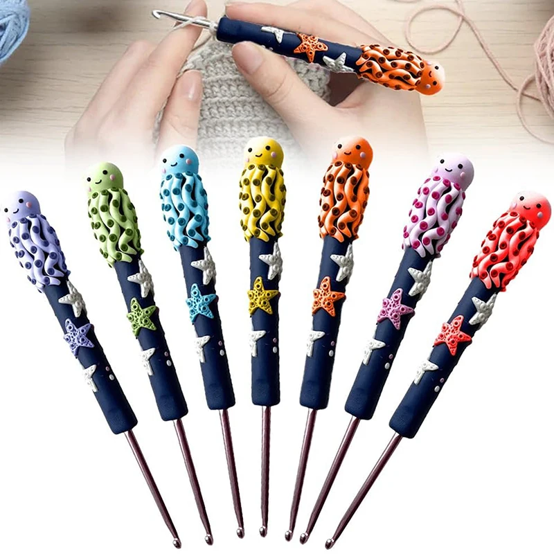 Yarn DIY Tool Rainbow Gnome Crochet Hook Octopus Crochet Hook New Funy Metal Dwarf Crochet Gnome Ergonomic Crochet Hooks