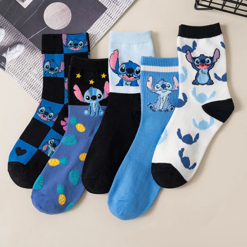 Disney Lilo & Stitch Kids Cotton Socks Cartoon Anime Figures Printed Breathable Children's Medium Socks Gifts