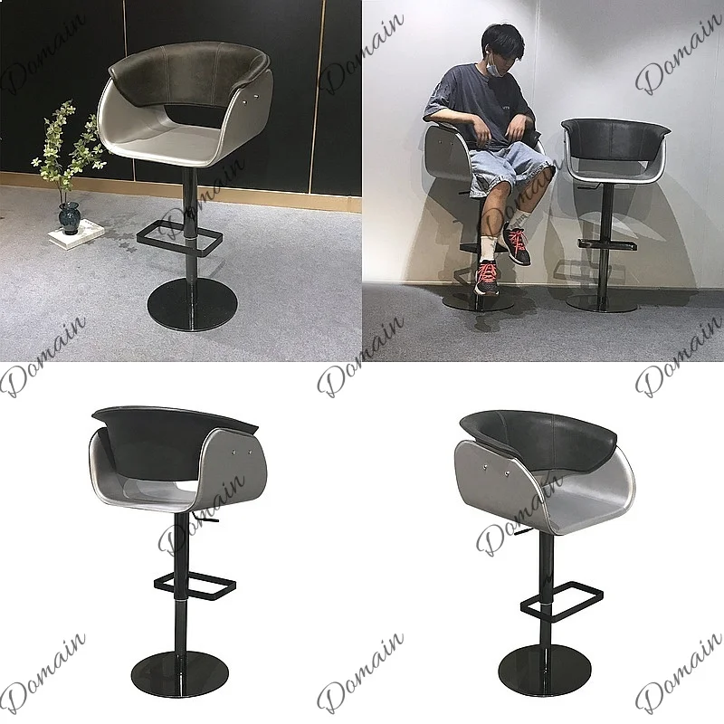 Custom Luxury Stainless Steel Swivel Height Adjustable Bar Stool with Armrests for Home Hotel