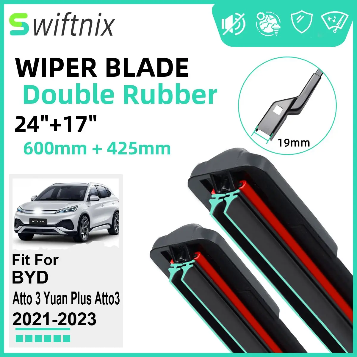 Double Rubber Car Wiper Blades for BYD Atto 3 Yuan Plus Atto3 2021-2023 Front Windscreen Windshield Rubber Car Accessories 2023