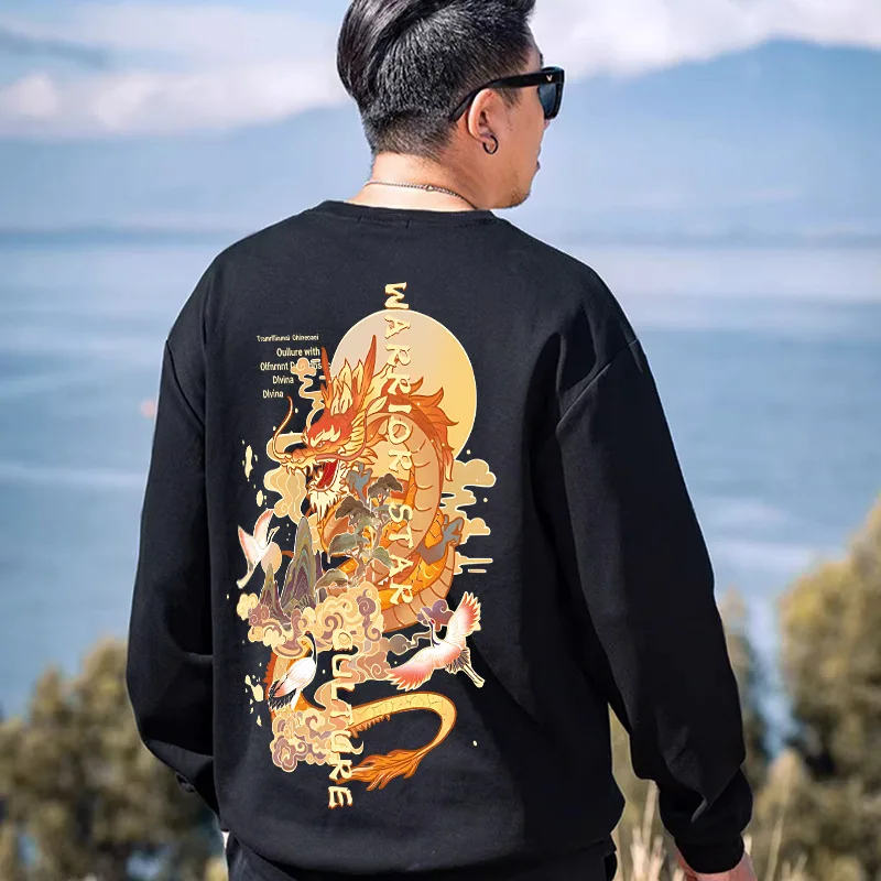 Winter oversized men trendy chubby round neck printed plush warm hoodie with added fat on chest oversized loose 15XL 200KG