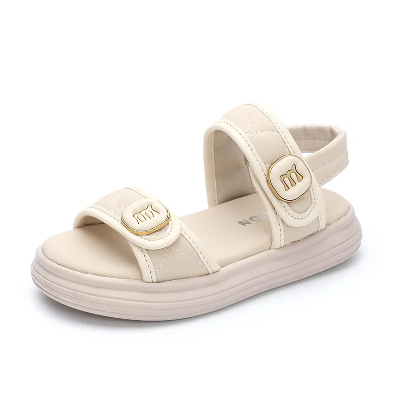 Chaussures de plage en cuir PU pour filles, sandales d'école décontractées à carreaux, confortables, plates-formes pour enfants, été, polyvalentes