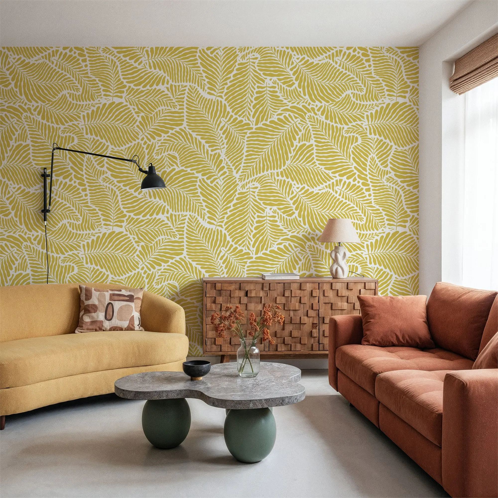 Custom Fern Cut Outs Pattern Citrus Large Peel and Stick Mural Wall Decor