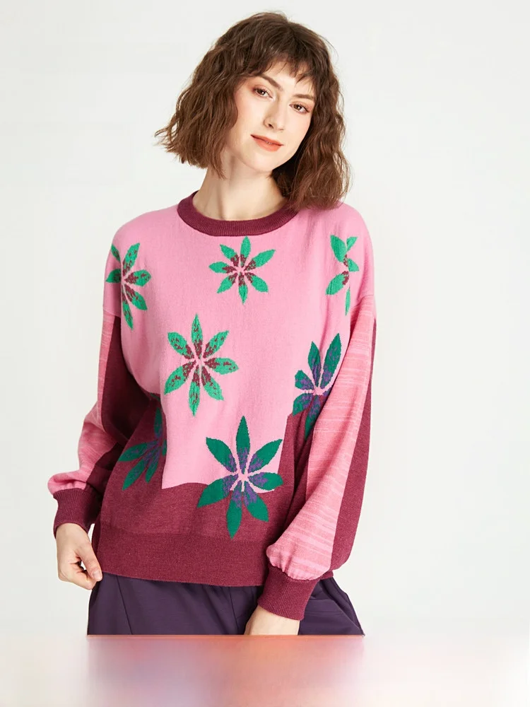 

Spring New Style Knitted Sweater round Neck Open Front Straight Loose Woolen Fashionable Ageless Women's Clothing