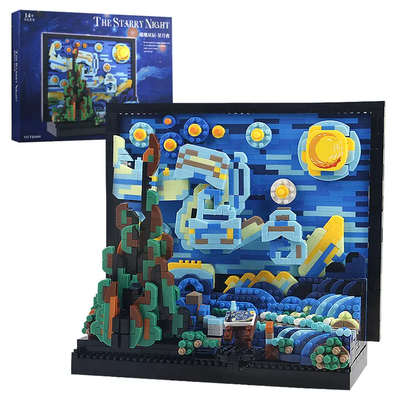 

Micro Particular Van Gogh The Starry Night Wall Painting Building Blocks Desktop Decoration Assemble Bricks Toys Kids Adult Gift
