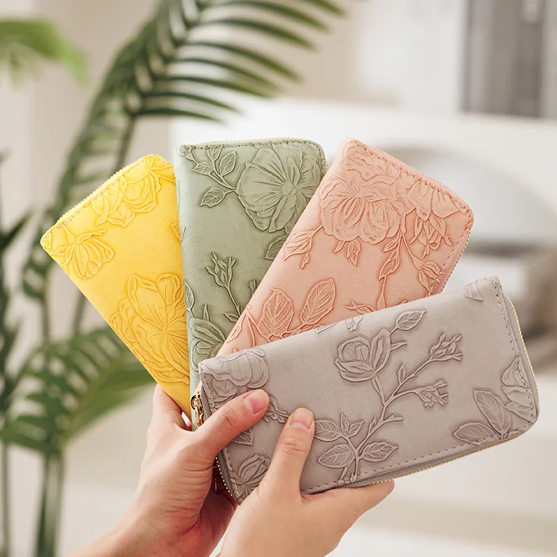 5pcs Wallets Floral Printing PU Multifunctional Long Credit Card Holder Mix Color