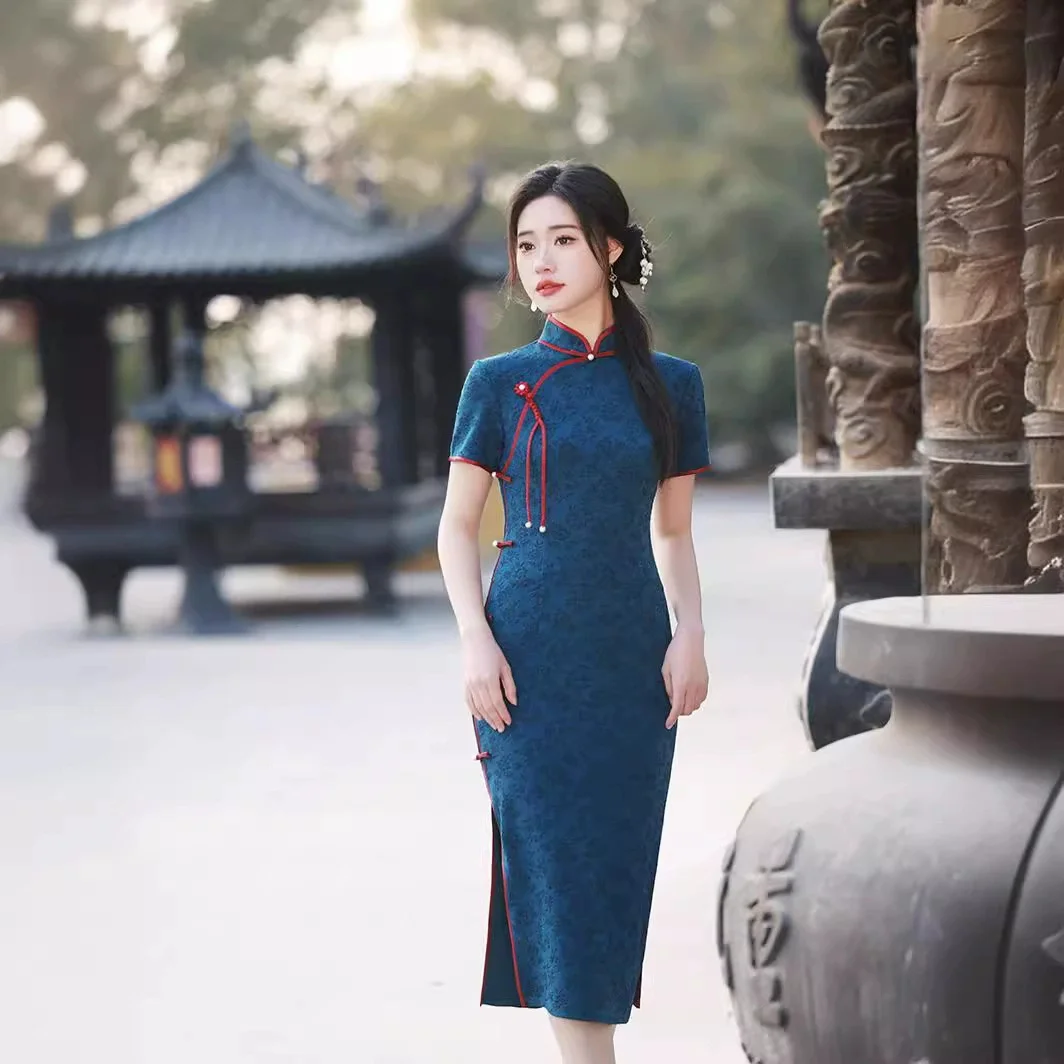 الربيع والصيف نمط طويل تحسين شيونغسام 2025 نمط جديد الشابات ريترو سليم فستان تشيباو #2