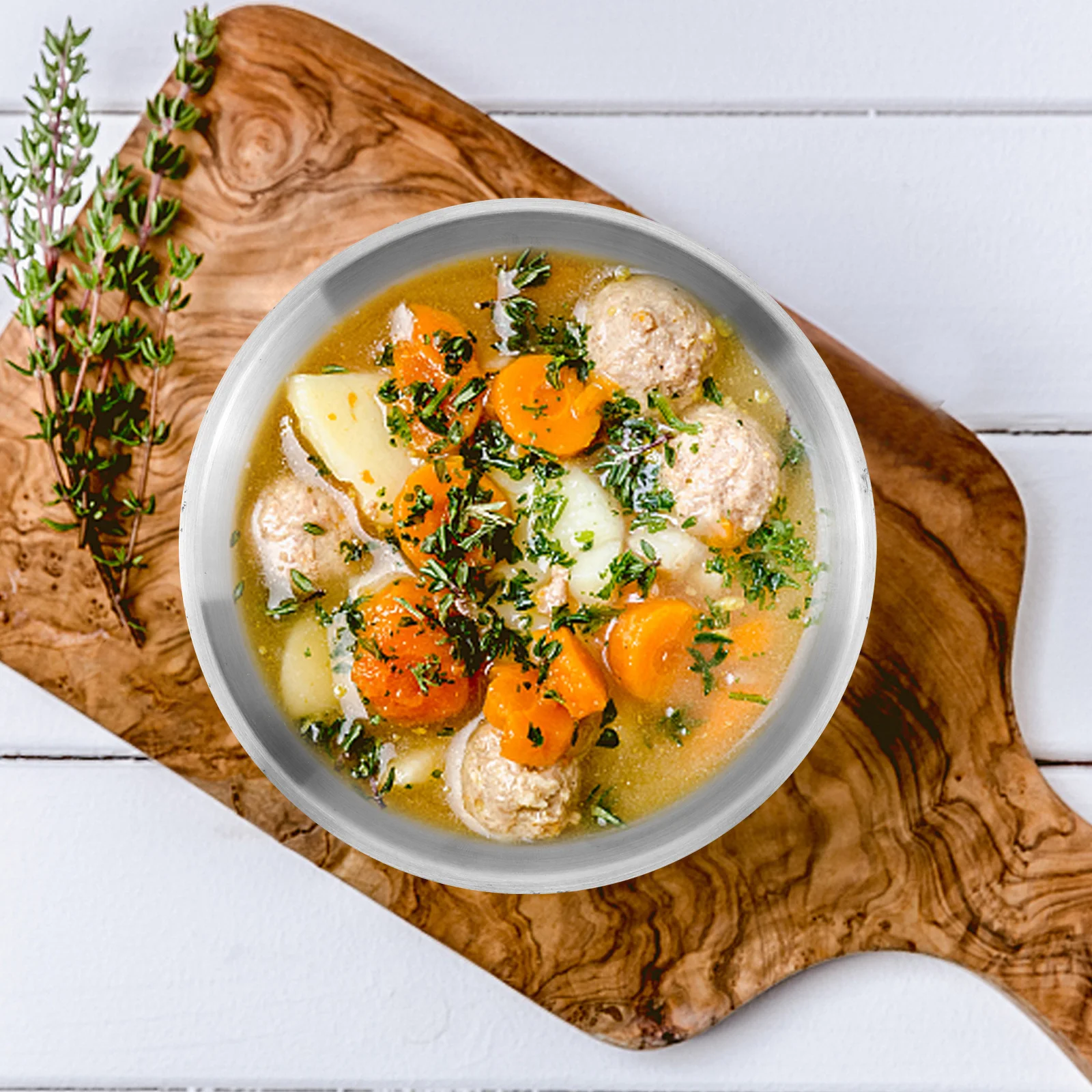 

1Pcs Double Stainless Steel Salad Bowl Western Noodle Bowl Silver for Home Dining Salad Container