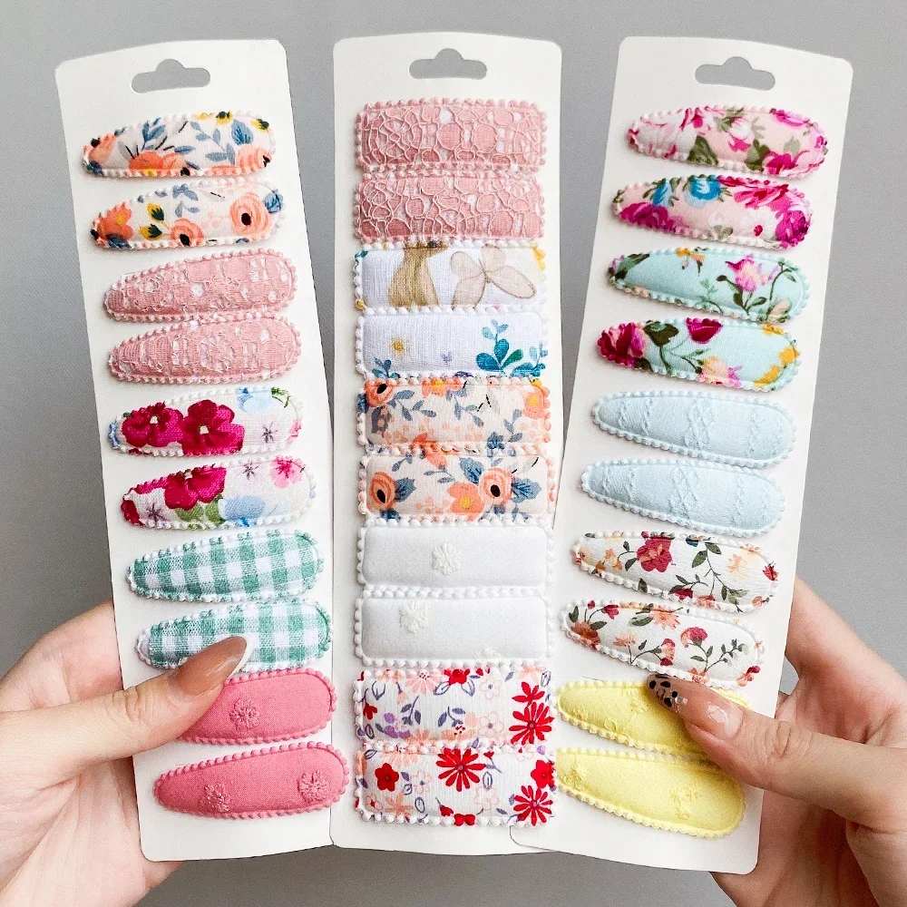 

6/10Pcs/set New Women Girls Embroidery Print Waterdrop Shape Hair Clips Sweet Hairpins Barrettes Headwear Kids Hair Accessories