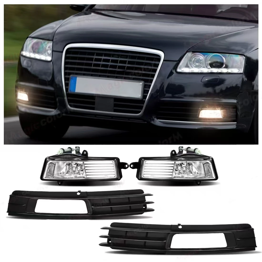 

2 шт., крышка противотуманных фар автомобиля для Audi A6L A6 C6 Sedan Avant 2008 2009 2010 2011, противотуманная фара, передний бампер, решетка, крышка противотуманной фары