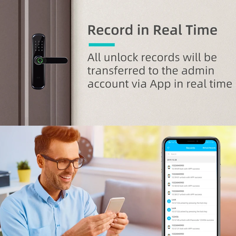 HIMOJO قفل باب ذكي تويا واي فاي قفل إلكتروني رقمي مع بصمة البيومترية/بطاقة IC/كلمة المرور/APP فتح عن بعد
