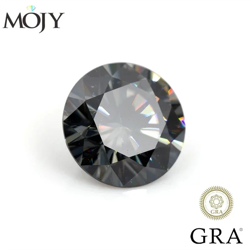 MOJY Grey Color 1~4.0ct Round Moissanite Loose Stones VVS1 Excellent Gems for Ring Material Pass Tester with GRA Certificate
