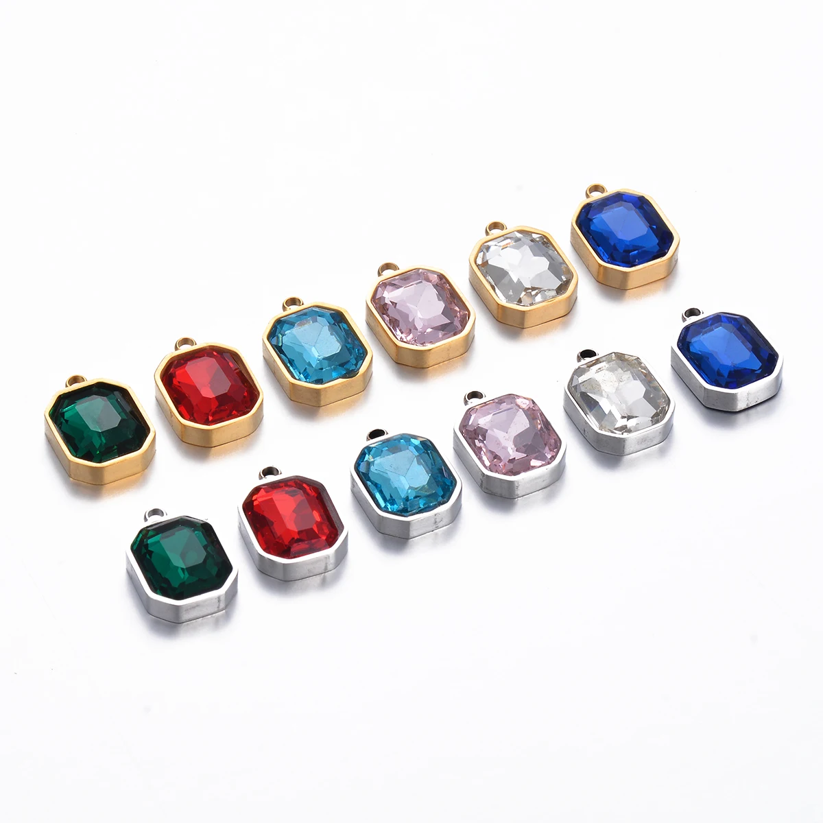 4pcs Wholesale Stainless Steel Glass Crystal Charms for DIY  Earrings Necklace Bracelet Jewelry Making Rectangle Charm Dangles