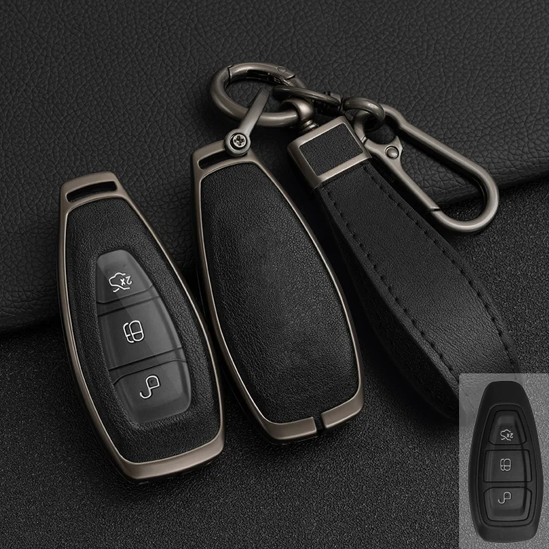 Zinc Alloy+PU Leather Full Cover Car Key Case for Ford Focus 3 4 ST Mondeo MK3 MK4 Fiesta Fusion Kuga 2013 2014 2015 2017