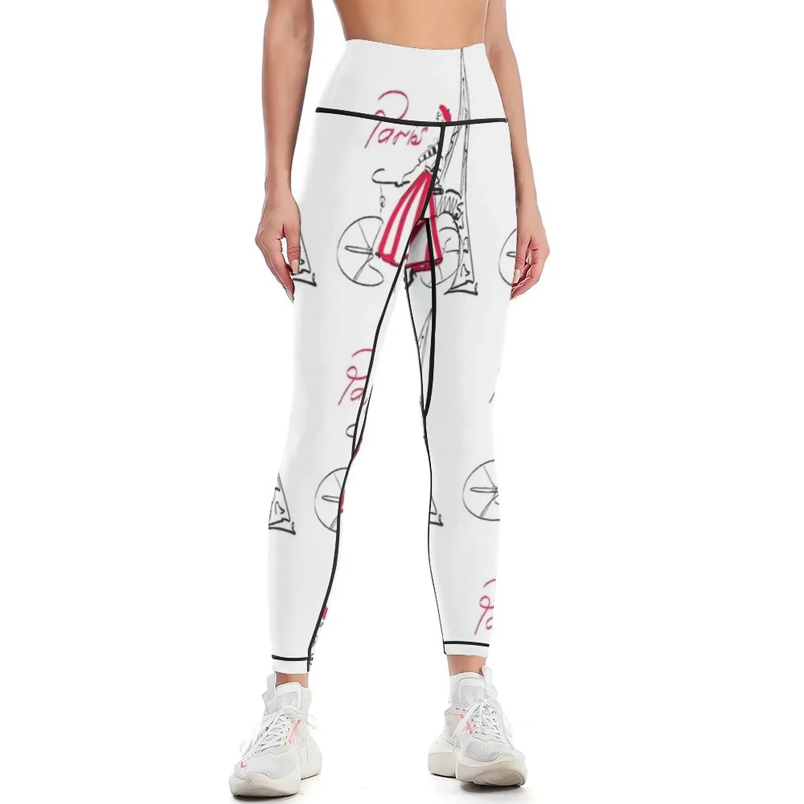 Parisian romance.Parisian woman with a bicycle Leggings Women's push up Sports pants for joggers for Womens Leggings