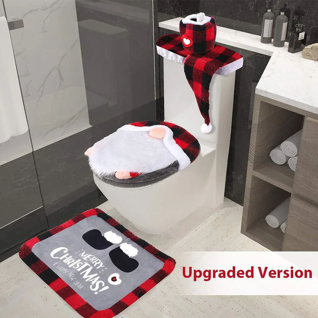 Festive Atmosphere Christmas Toilet Decoration Four Piece Set Christmas Toilet Cover