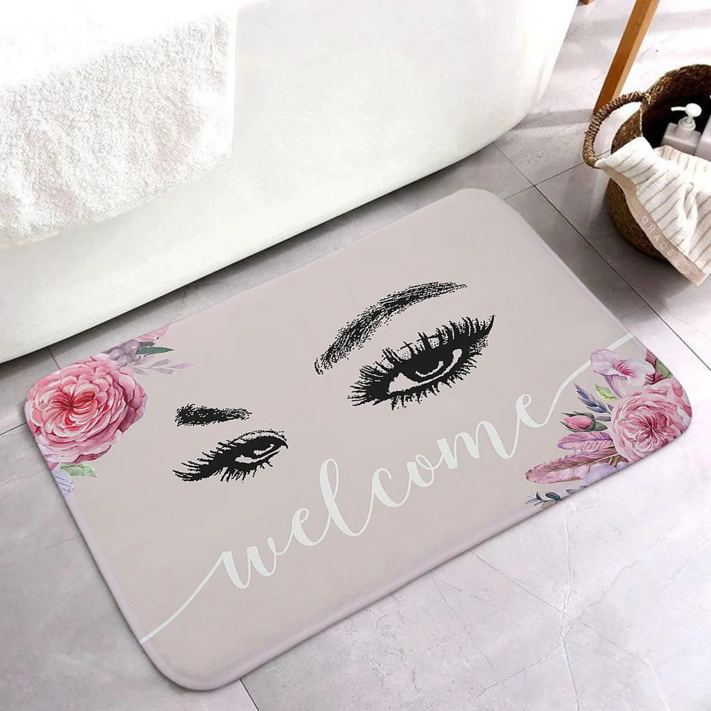 Rose Golden Glitter EyeLash Welcome Door Mat Sparkly Makeup Rubber Doormat Rug Carpet Chic Home Beauty Studio Home Decor Tapis