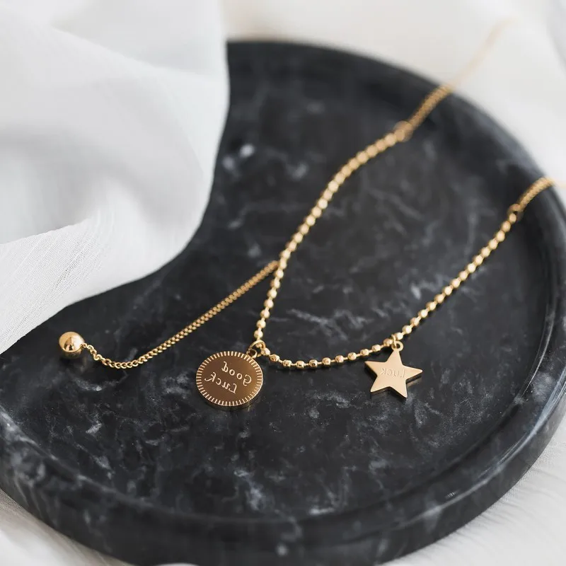 Titanium With 18K Gold Good Luck Star Choker  Necklace Women  Jewelry Designer T Show Runway Gown Rare INS Japan Korean Fashion