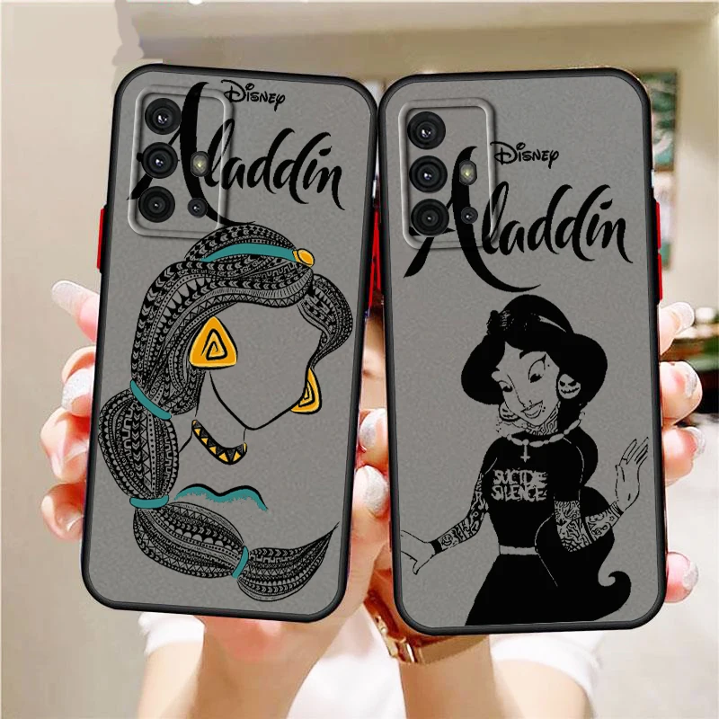 Disney's Aladdin Cartoon Disney Frosted Translucent For Samsung Galaxy S24 S23 S22 S21 S20 FE S10 S9 S8 Plus Ultra Pro 5G Matte