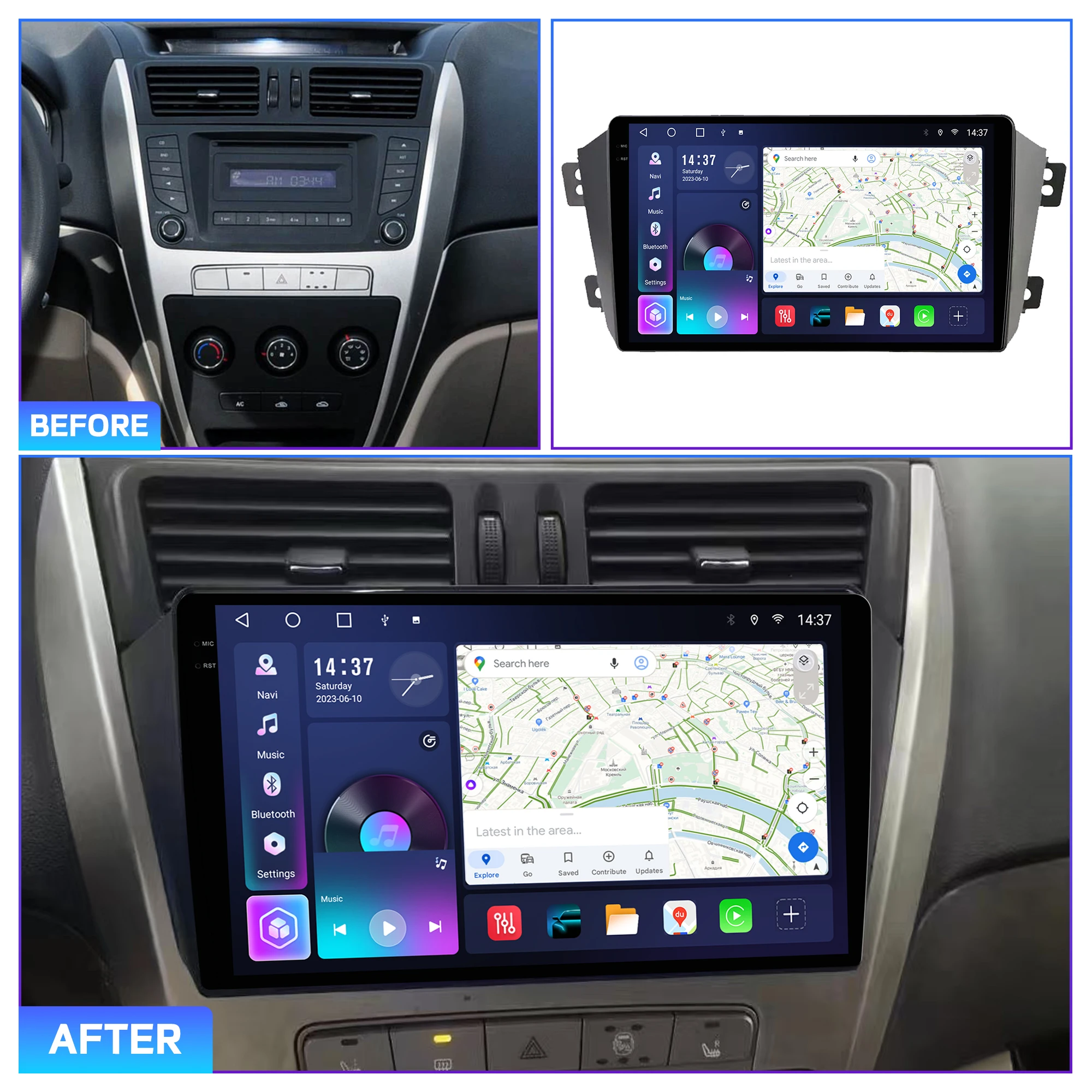 Penhui Android Car DVD Player 2 Din for Geely GX7 SX7 2012-2014 Multimedia Screen with DSP, Bluetooth, Audio & CarPlay