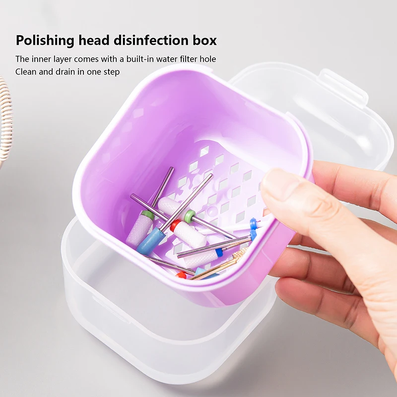 Caja de limpieza de filtro de desinfección de Alcohol portátil, brocas para decoración de uñas, cabezal de molienda, caja de desinfección, herramienta de esterilización de manicura