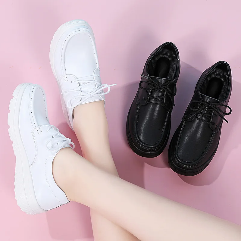 White Nurse Lace Up scarpe da donna 2024 autunno suola spessa scarpe Casual moda donna suola morbida scarpe con plateau antiscivolo Zapatos