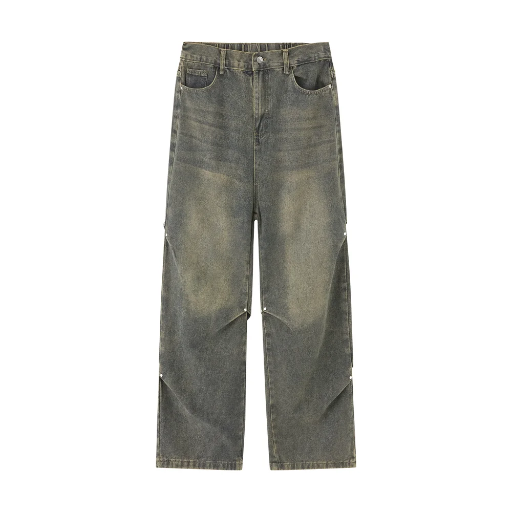 Celana Jeans Baggy Panjang Model High Street untuk Pria, Celana Denim Kasual Kaki Lebar, Celana Jeans Korea Streetwear Longgar Model Straight-leg