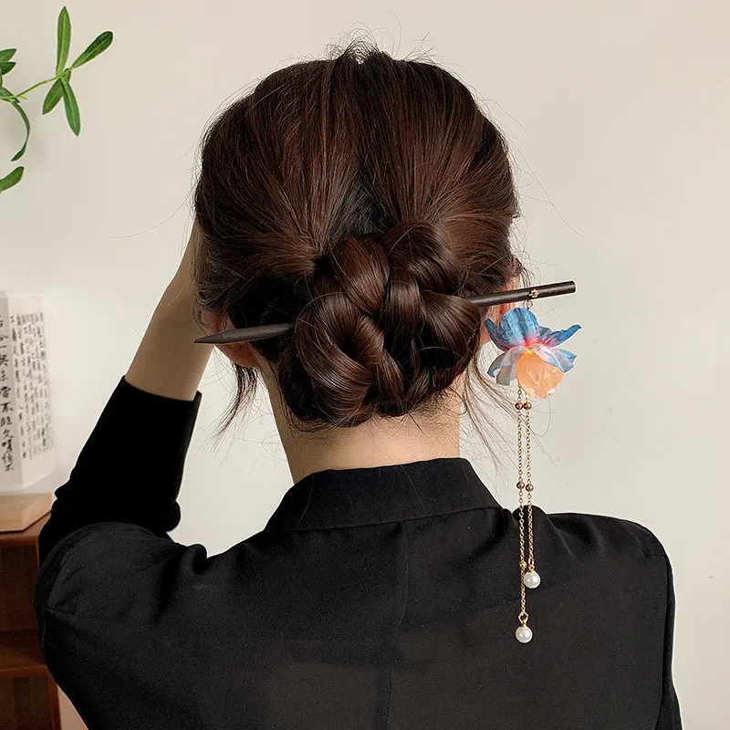 Bastoncini per capelli cinesi Hanfu forcine luminose in legno Vintage ornamenti per capelli classici fermaglio per capelli da donna spilla per