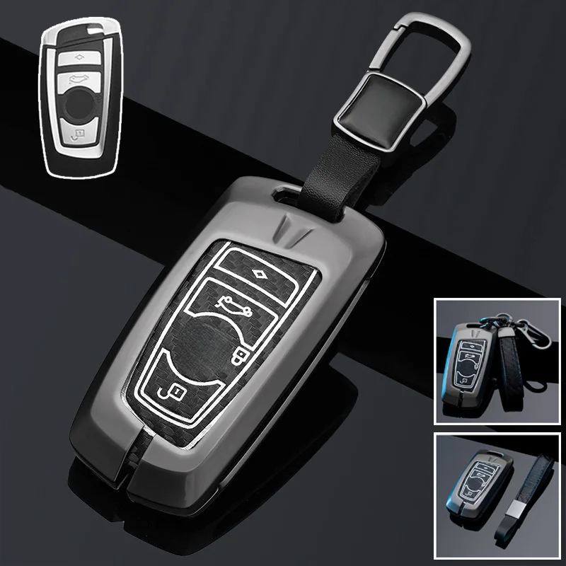 Zinc Alloy Leather Car Smart Key Fob Case Cover Holder Bag With Keychain For BMW 1 2 3 4 5 6 7 F10 F20 F30 X3 X4 M2 M3 M4 M5 M6