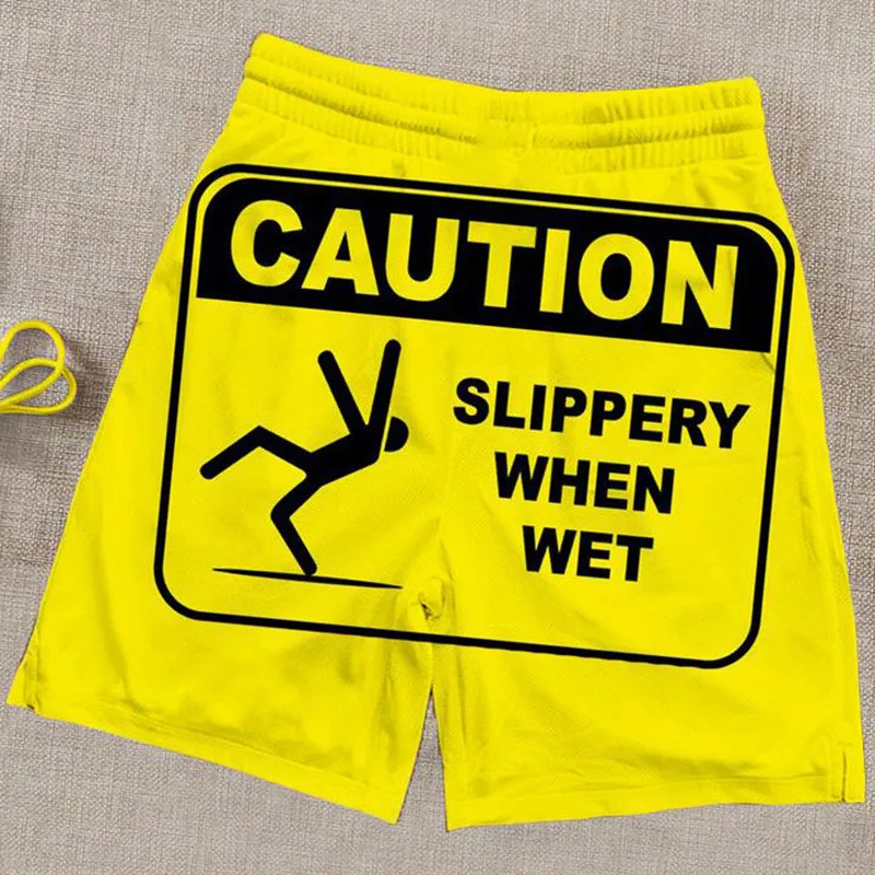 Caution Slippery When Wet 3D All Over Printed Summer Men Shorts For Women Bikini Couple Matching Beach Shorts 02