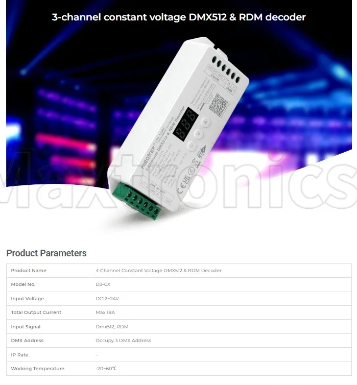 Одноцветный декодер D1-CX Miboxer DMX512/RDM, постоянное напряжение D3-CX, 1-5 каналов, 12-24 В постоянного тока, для двухбелых светодиодных лент RGB RGBW RGBCCT