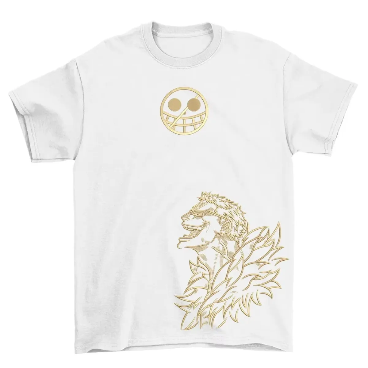 

One Piece 2025 New Hot Anime Collection Cotton Tees with Luffy Zoro Skull Pirate Logo Gold Line Art Prints Crew Neck Summer