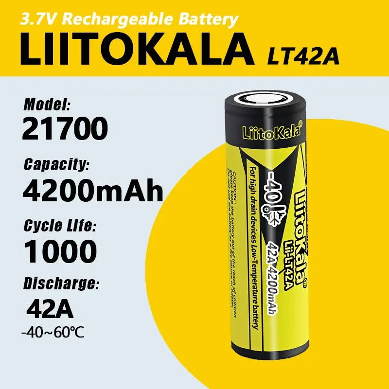 1-26PCS LiitoKala LT42A 21700 4200mAh 3.7V 10C High Discharge Power Rechargeable 21700 Battery Internal Resistance 10mohm