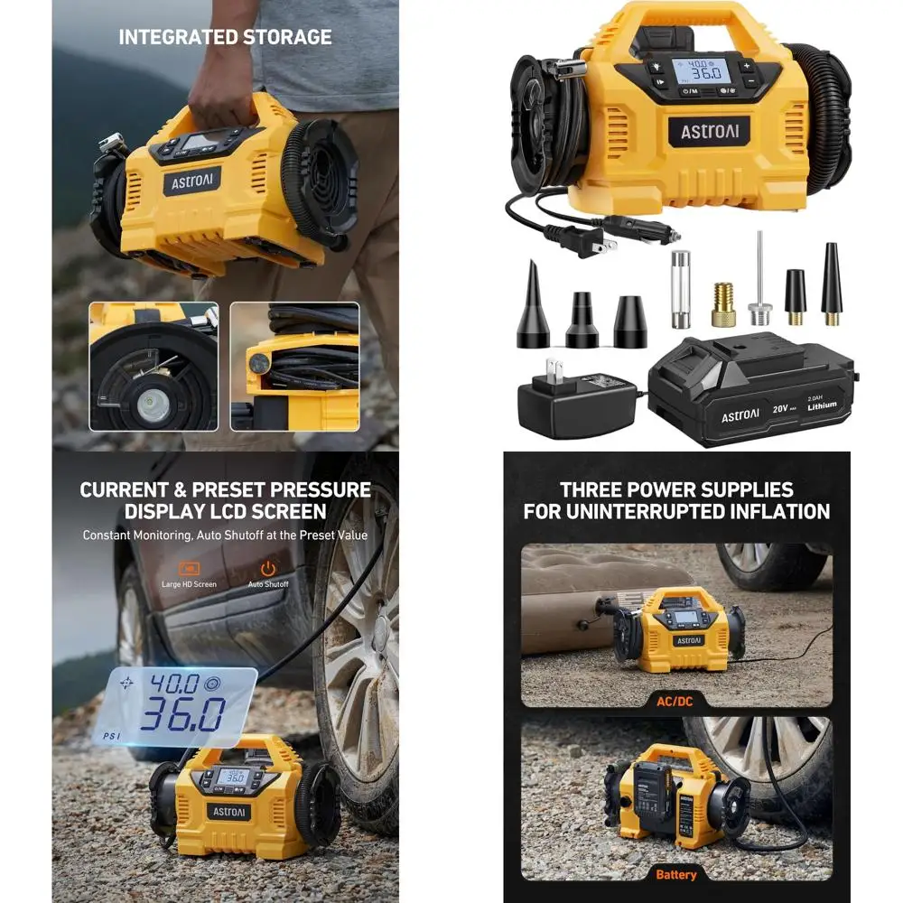 Portable Heavy-Duty Air Compressor for Cars: 160PSI, 3 Power Options, Dual Motors, HD Display - Perfect Father's Day Gift