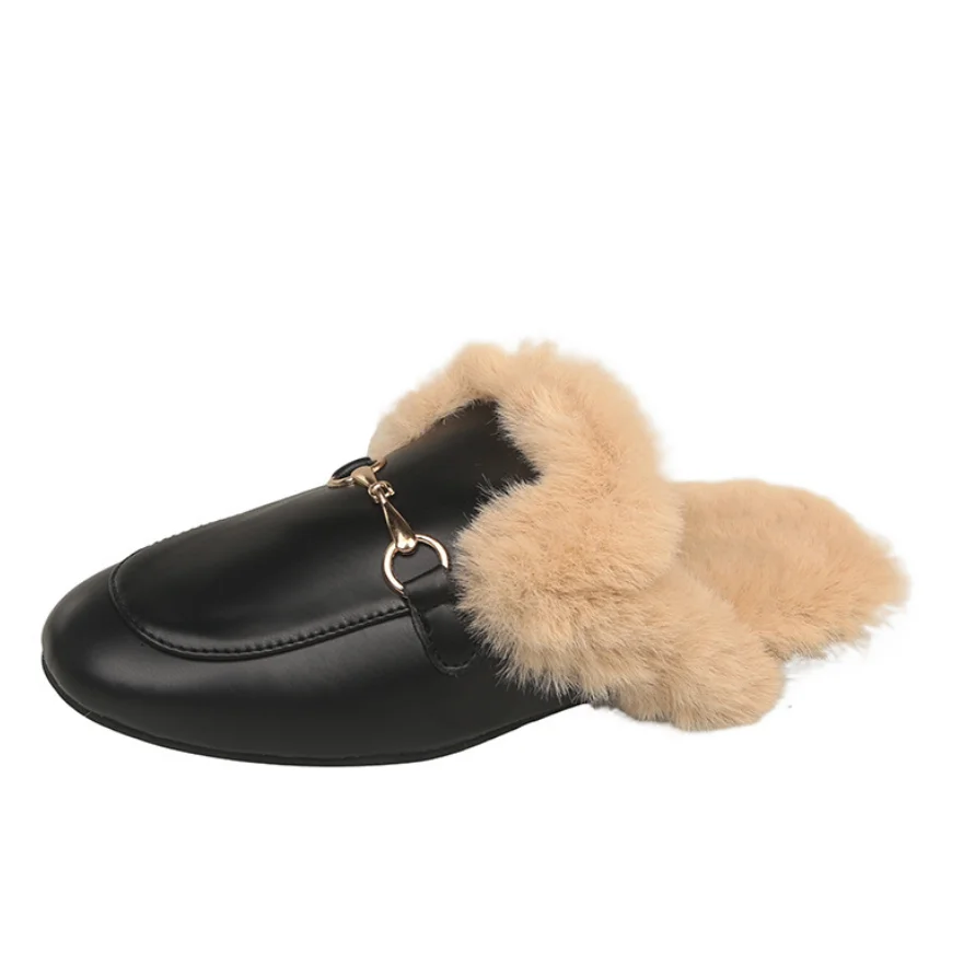 Women Thicken Plush Fur Slippers 2024 Winter warm Slip on Chunky Loafers Mules chinelos Woman Thick Bottom Cotton Flip Flops